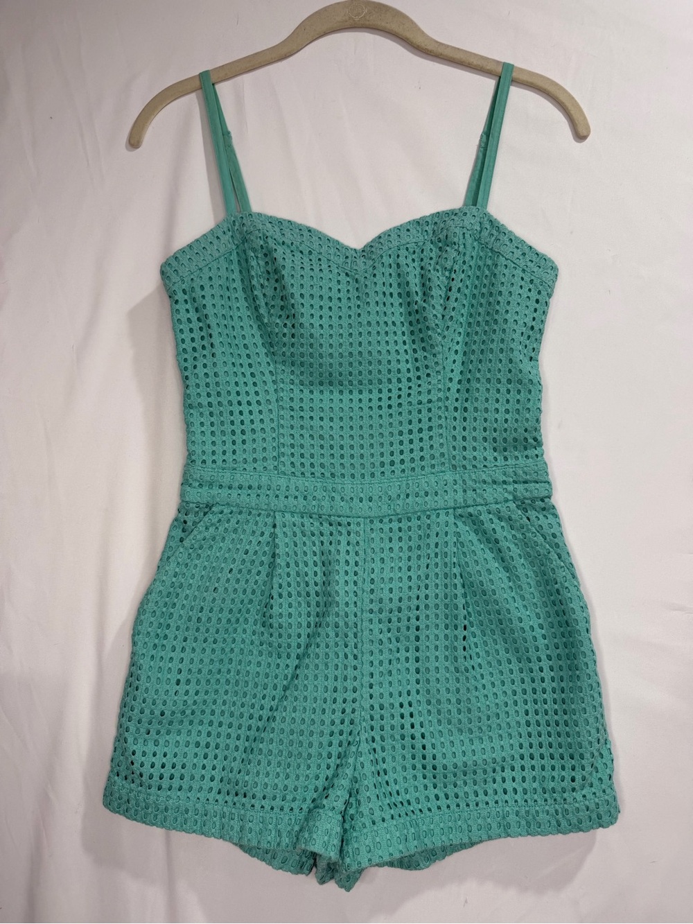 Guess Teal Eyelet Romper with Spaghetti Straps